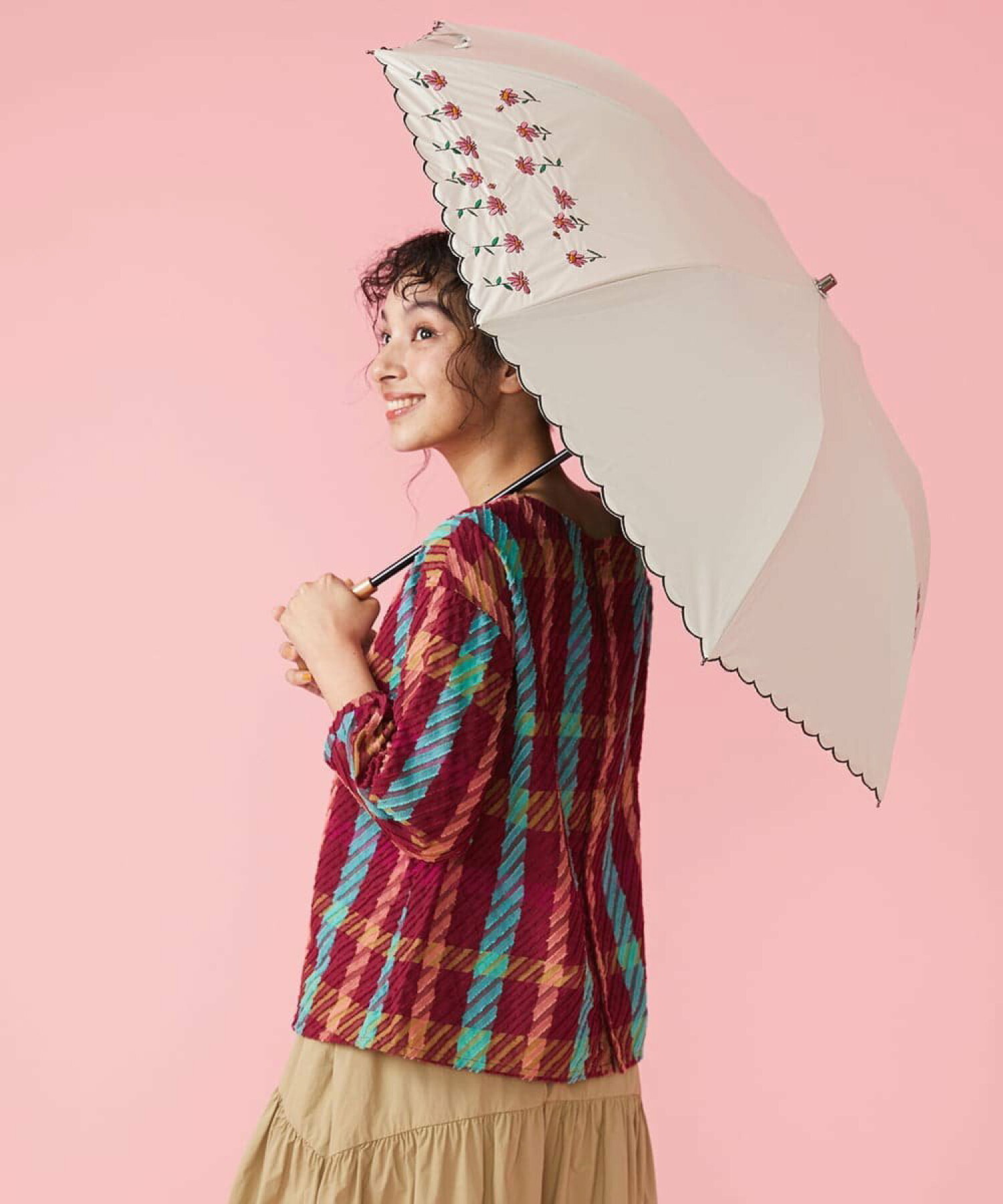 【UV・晴雨兼用】フラワー刺繍デザイン折りたたみ傘